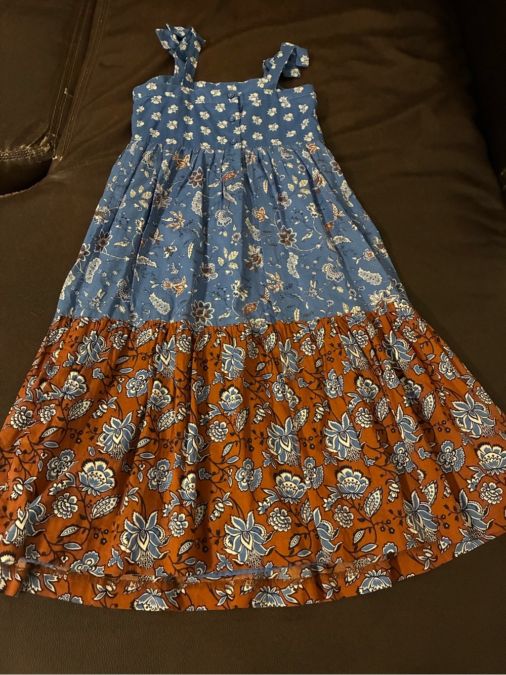 Janie and Jack Blue and Rust Floral Tiered Sundress Girls Dress Size 5